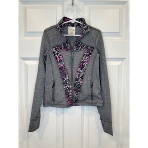 Ivivva Athletica Girls Gray Pink Patterned Full Zip Active Jacket Size 6